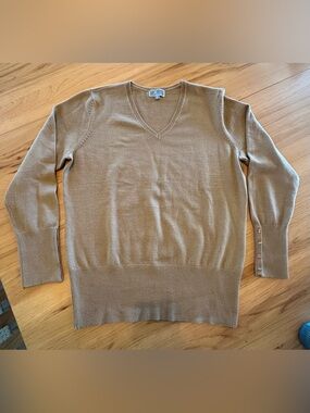JM Collection Women's V-Neck Long Sleeve Sweater in Camel Brown